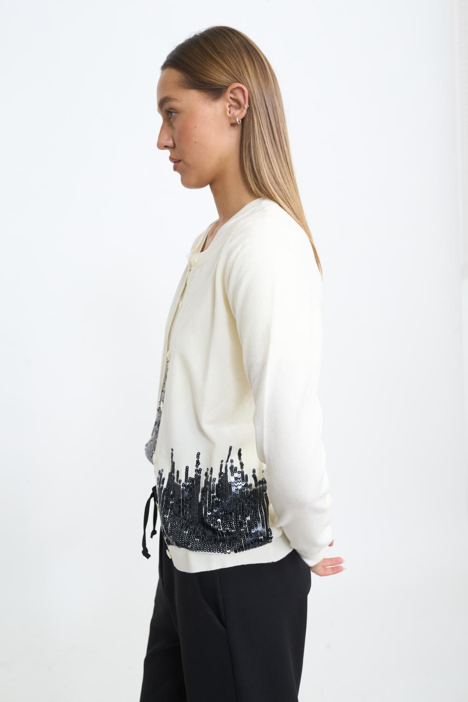 Cardigan scollo rotondo paillettes panna - Autunno - Inverno 2025 | Brend