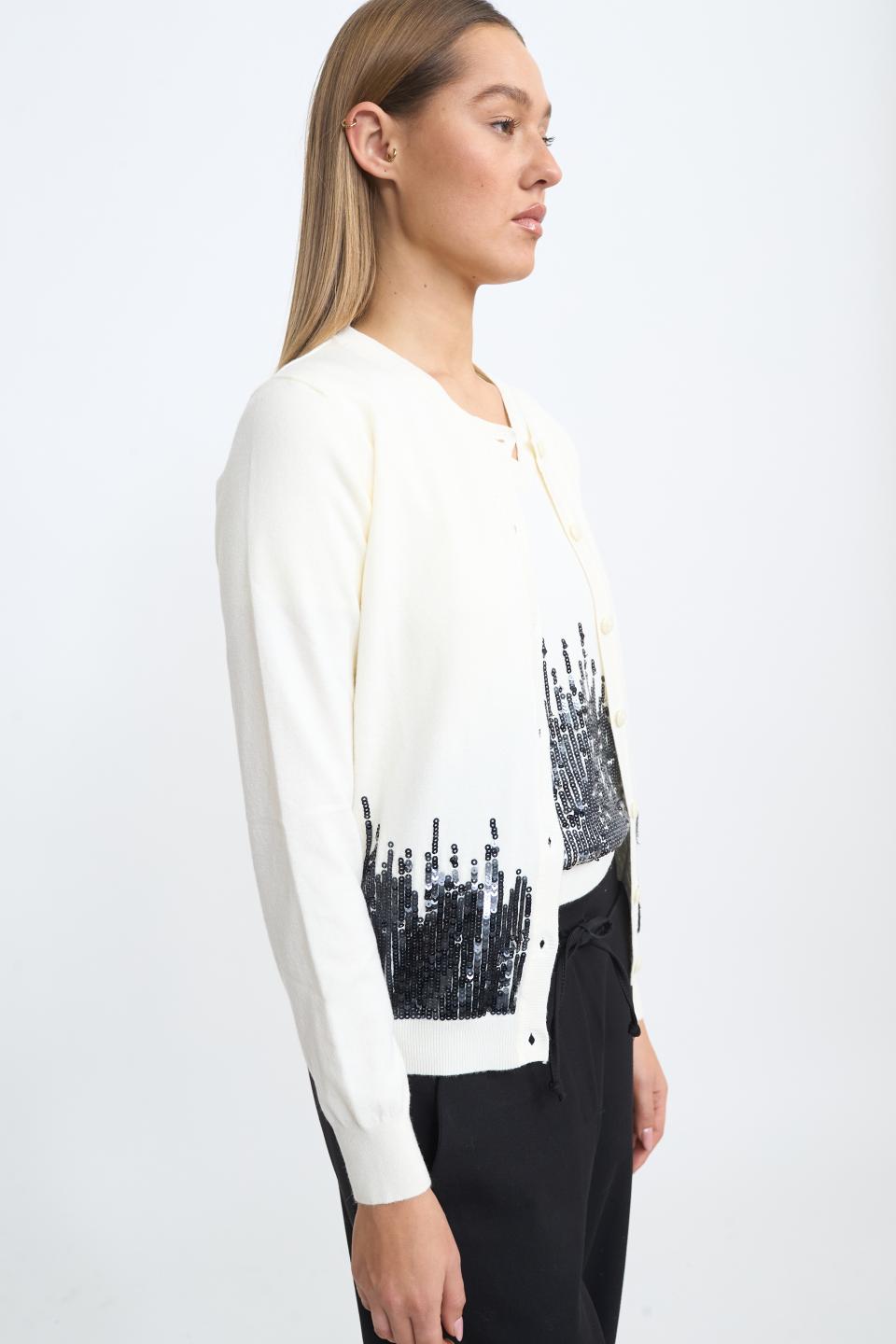 Cardigan scollo rotondo paillettes panna - Autunno - Inverno 2025 | Brend