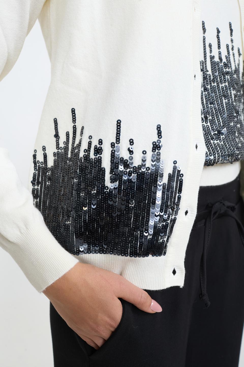 Cardigan scollo rotondo paillettes panna - Autunno - Inverno 2025 | Brend