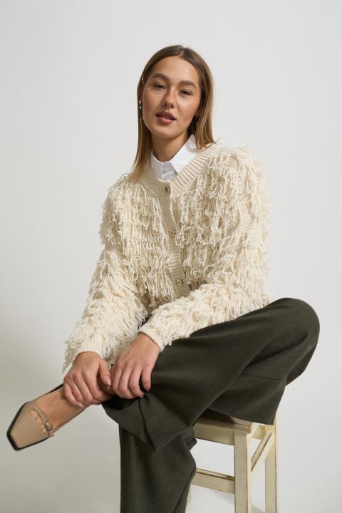 Cardigan effetto Mongolia panna - Autunno - Inverno 2025 | Brend