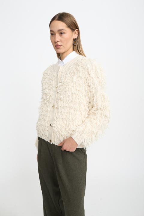 Cardigan effetto Mongolia panna - Autunno - Inverno 2025 | Brend