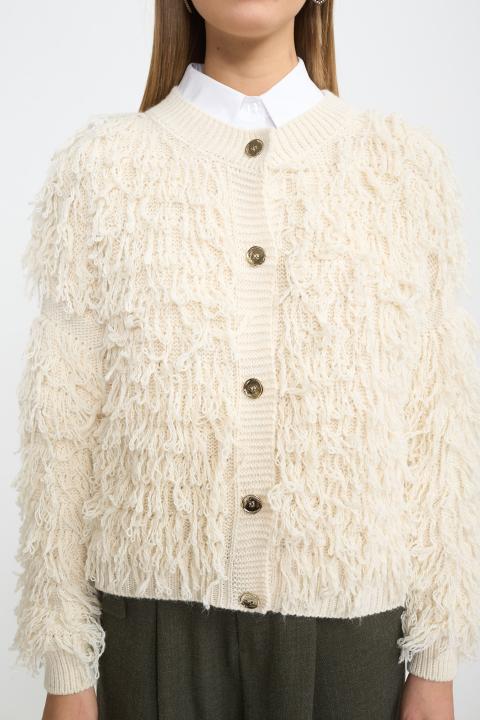 Cardigan effetto Mongolia panna - Autunno - Inverno 2025 | Brend