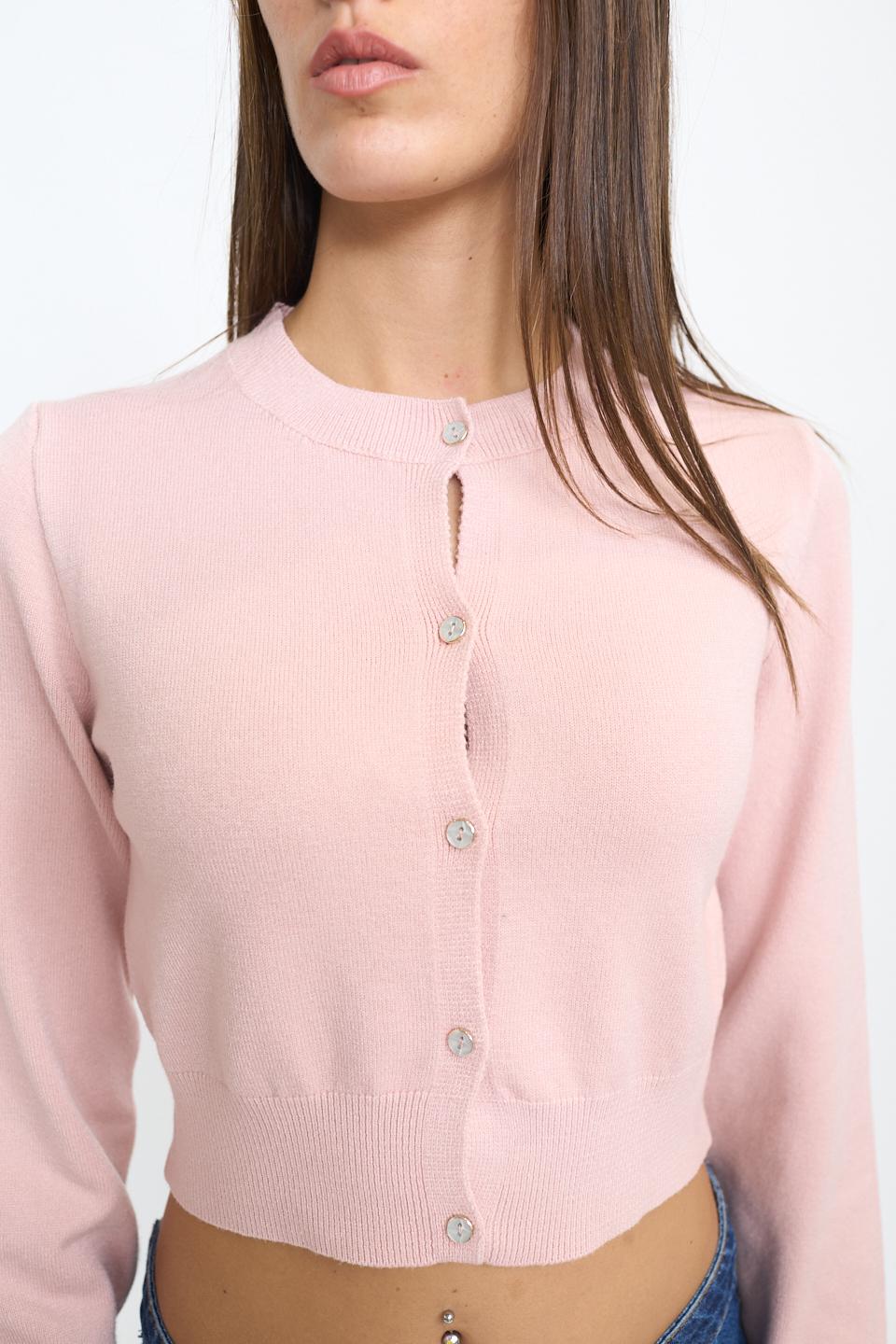 Cardigan corto bottoni madreperla cipria - Autunno - Inverno 2025 | Brend