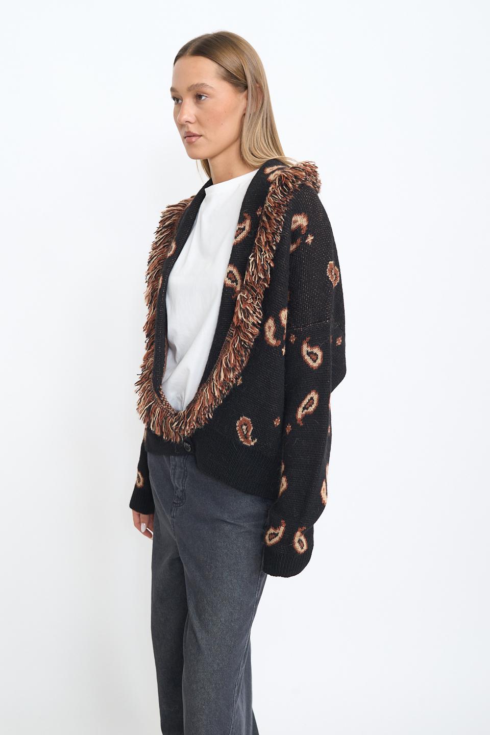 Cardigan corto frange paisley nero - Autunno - Inverno 2025 | Brend