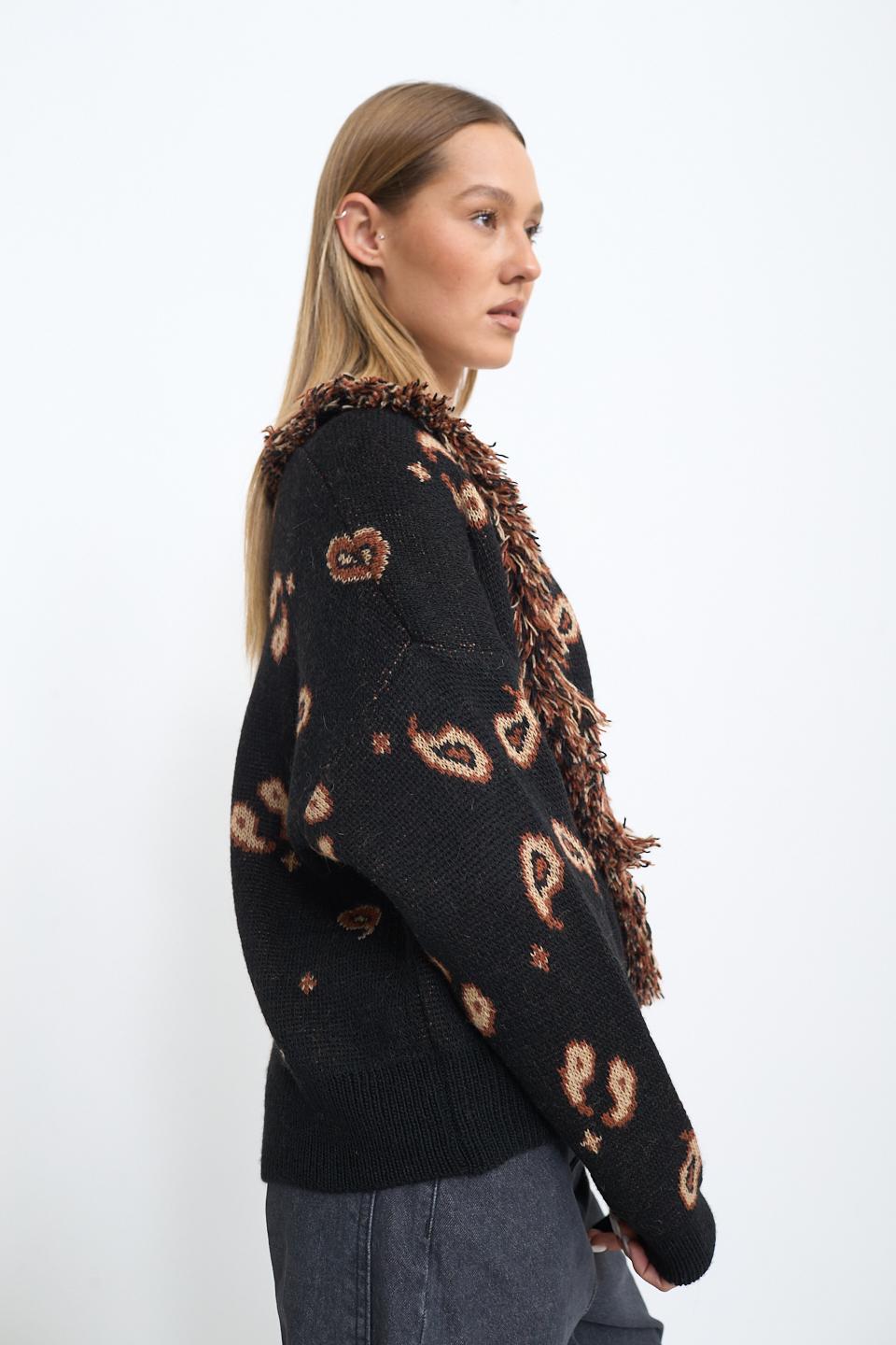 Cardigan corto frange paisley nero - Autunno - Inverno 2025 | Brend