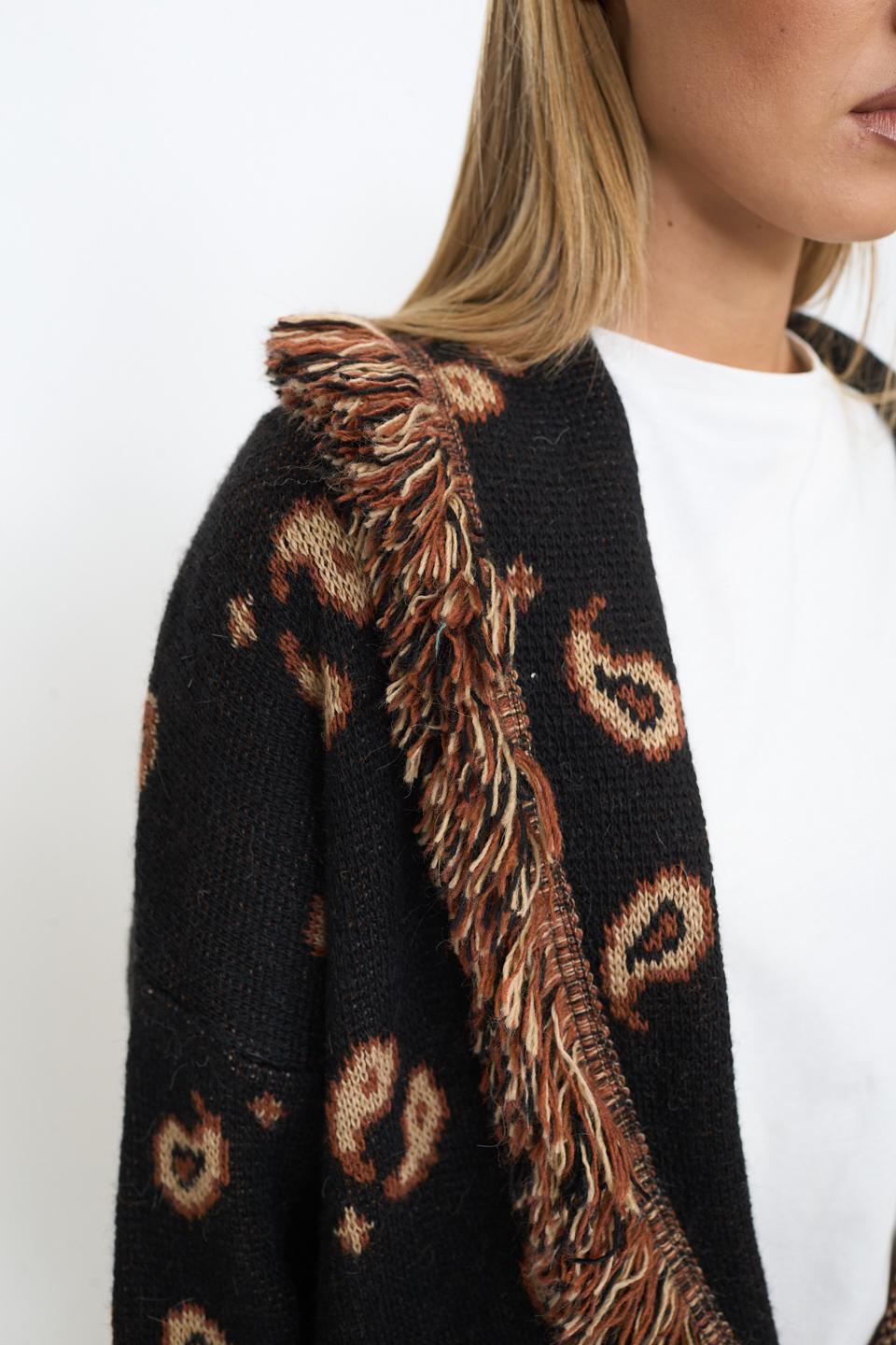 Cardigan corto frange paisley nero - Autunno - Inverno 2025 | Brend