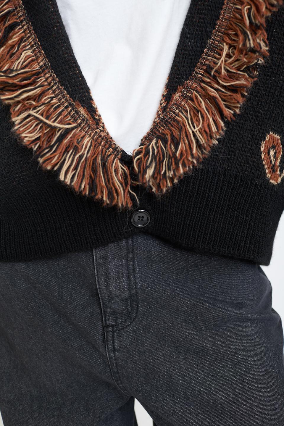 Cardigan corto frange paisley nero - Autunno - Inverno 2025 | Brend