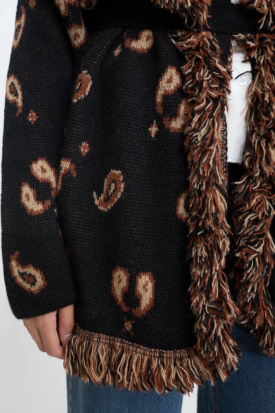 Cardigan lungo frange paisley nero - Autunno - Inverno 2025 | Brend