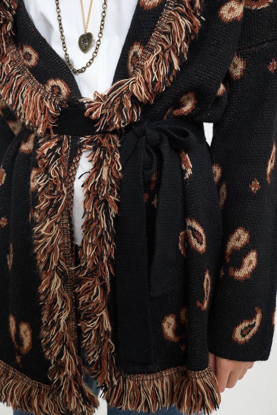 Cardigan lungo frange paisley nero - Autunno - Inverno 2025 | Brend