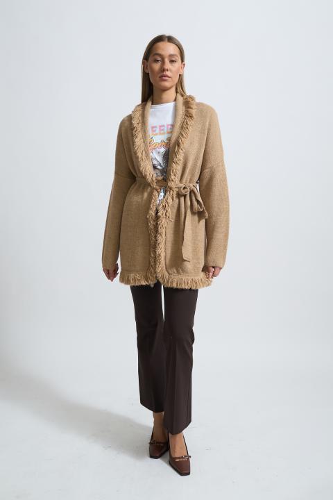 Cardigan lungo frange camel - Autunno - Inverno 2025 | Brend