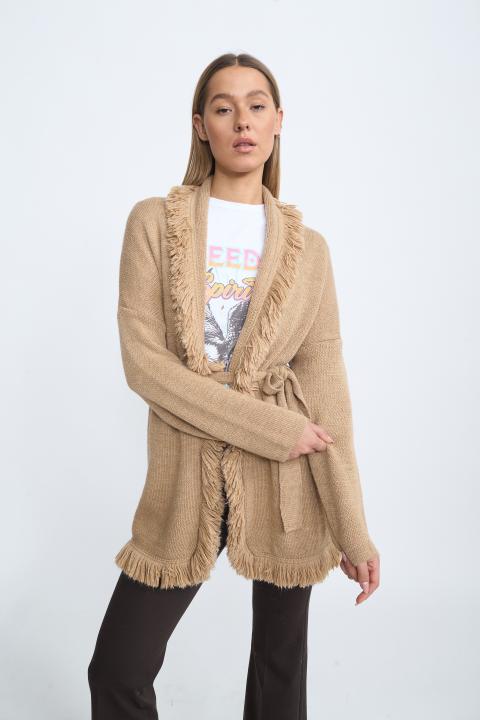 Cardigan lungo frange camel - Autunno - Inverno 2025 | Brend