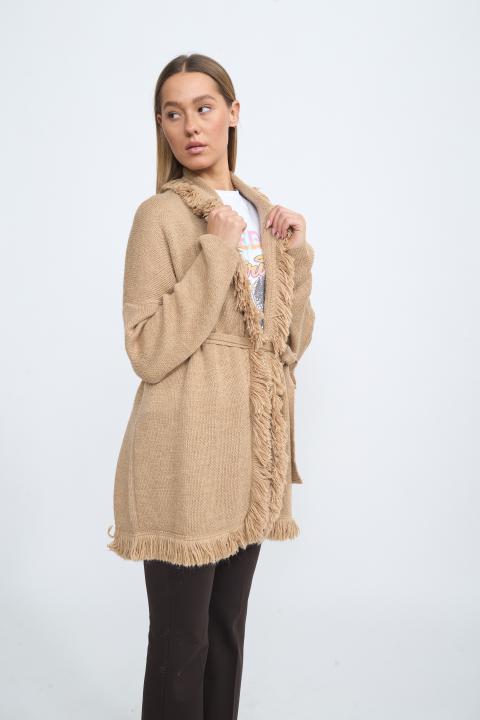 Cardigan lungo frange camel - Autunno - Inverno 2025 | Brend
