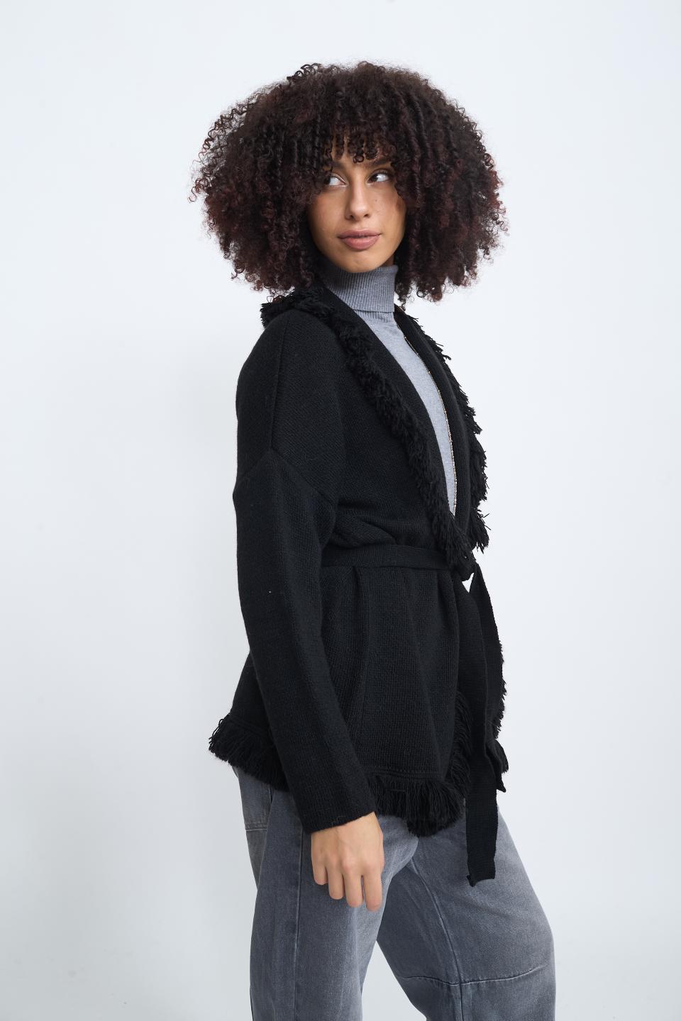 Cardigan lungo frange nero - Autunno - Inverno 2025 | Brend