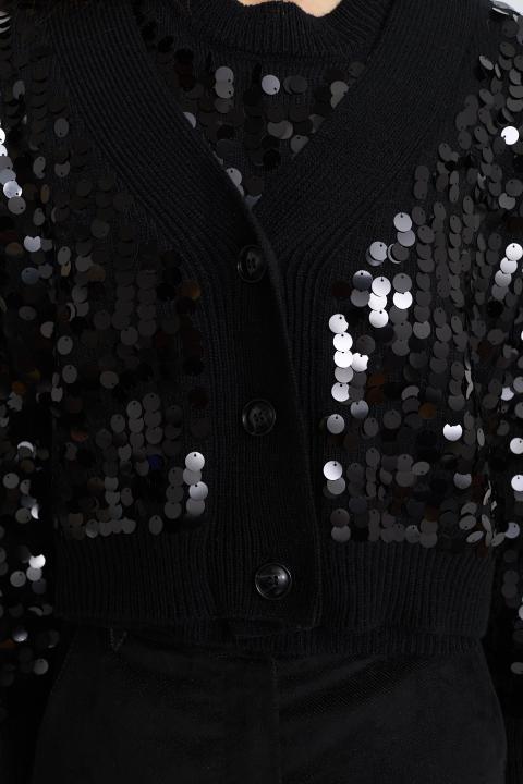 Cardigan scollo V paillettes nero - Autunno - Inverno 2025 | Brend