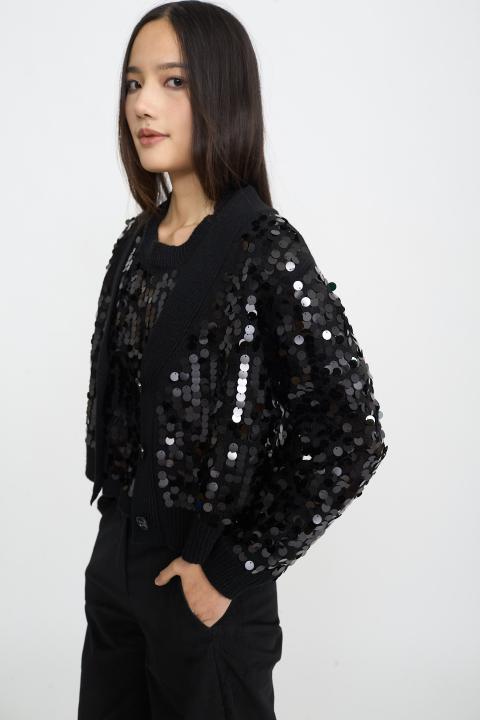 Cardigan scollo V paillettes nero - Autunno - Inverno 2025 | Brend