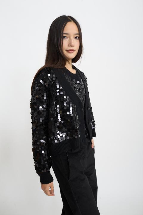 Cardigan scollo V paillettes nero - Autunno - Inverno 2025 | Brend