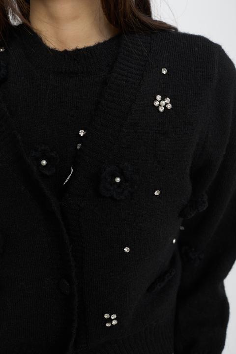 Cardigan scollo v fiori nero - Autunno - Inverno 2025 | Brend