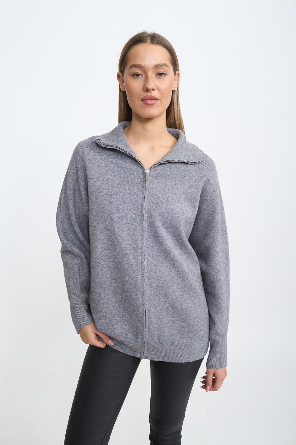 Cardigan over zip grigio - Autunno - Inverno 2025 | Brend