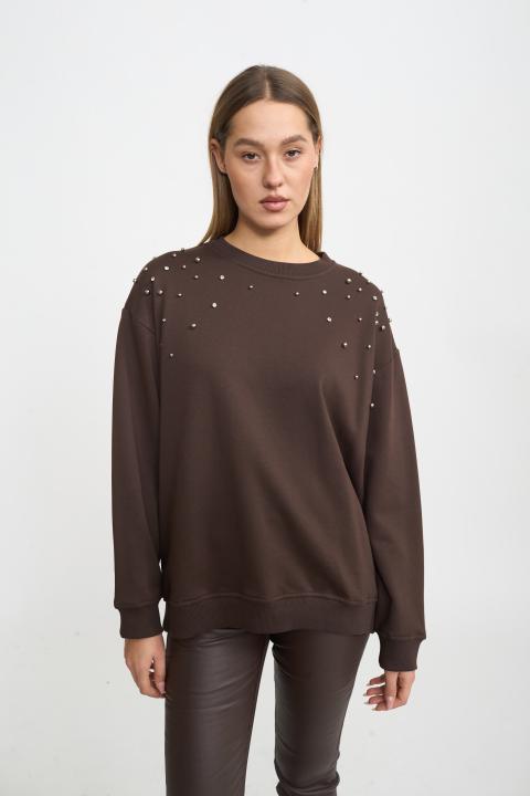 Felpa borchie e strass moro - Autunno - Inverno 2025 | Brend