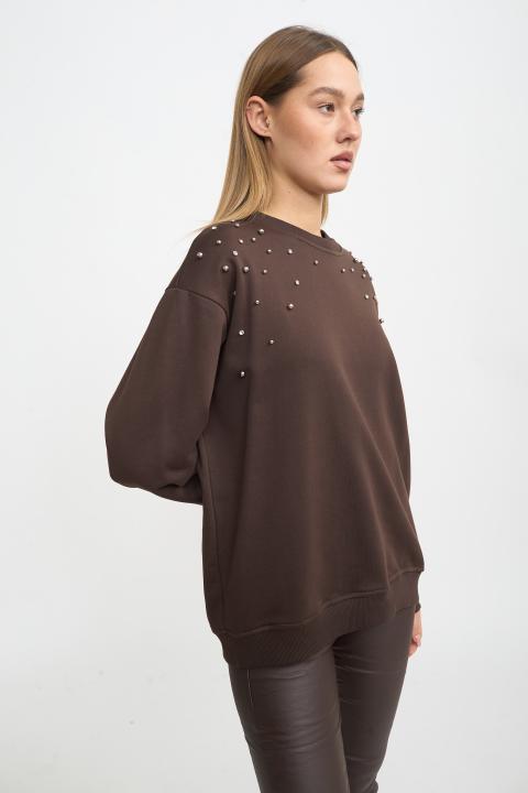 Felpa borchie e strass moro - Autunno - Inverno 2025 | Brend