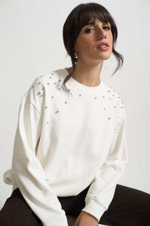 Felpa borchie e strass panna - Autunno - Inverno 2025 | Brend