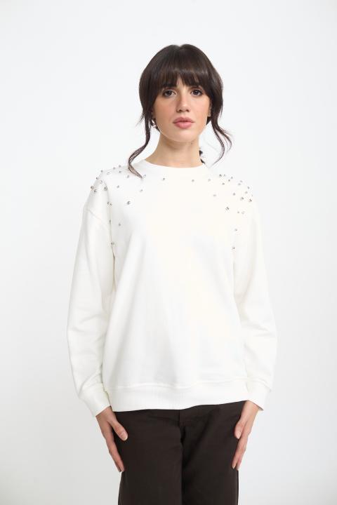 Felpa borchie e strass panna - Autunno - Inverno 2025 | Brend