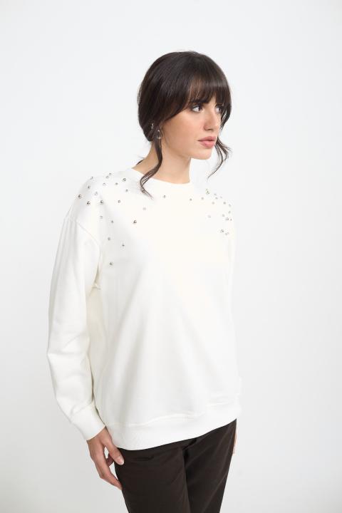 Felpa borchie e strass panna - Autunno - Inverno 2025 | Brend