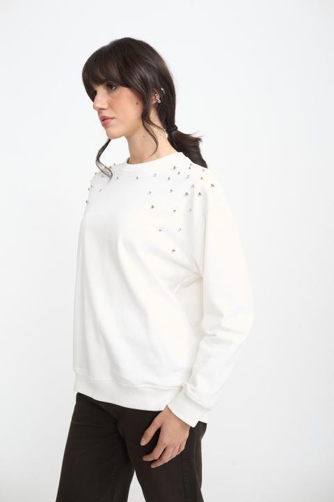 Felpa borchie e strass panna - Autunno - Inverno 2025 | Brend