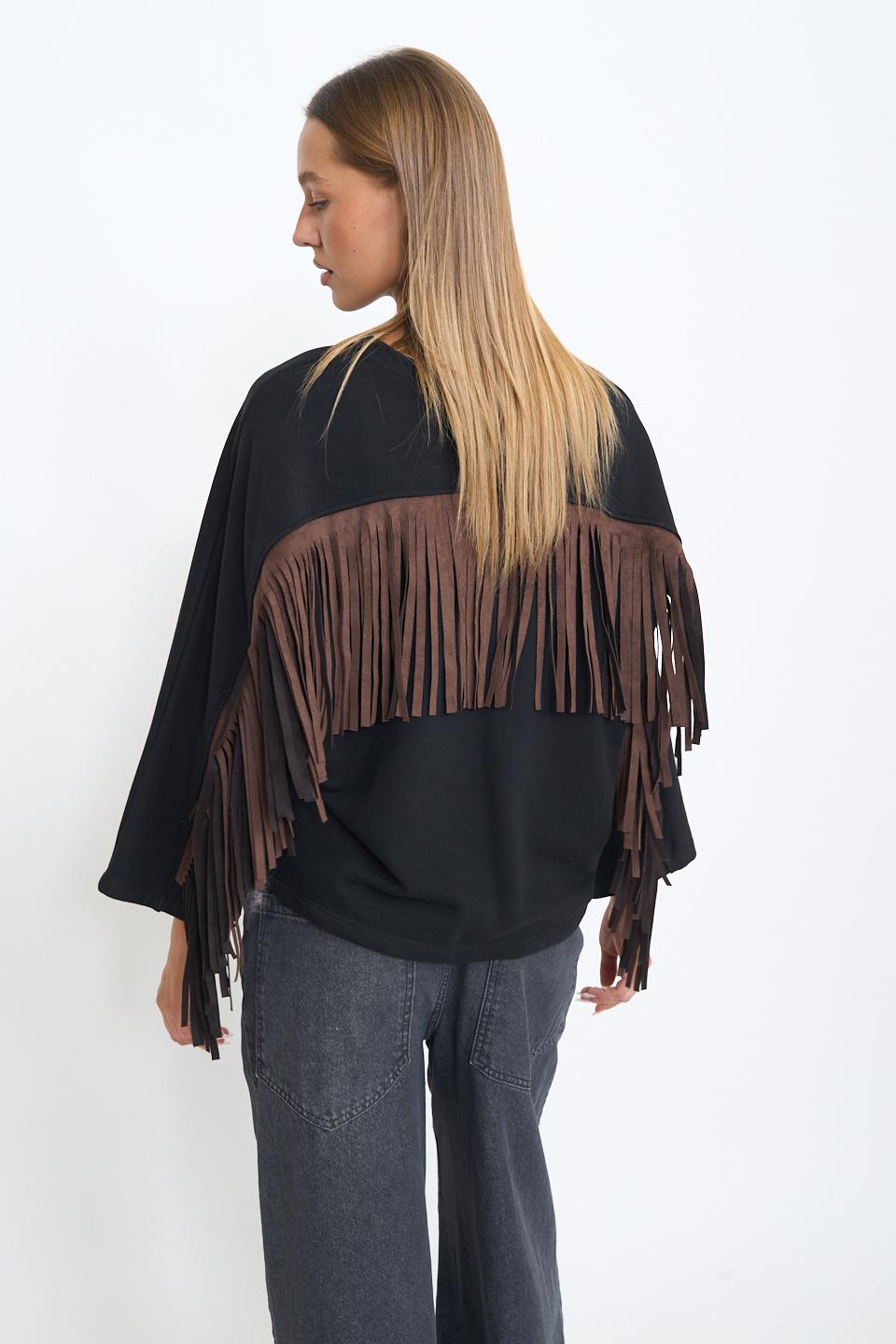 Felpa scollo rotondo frange nero - Autunno - Inverno 2025 | Brend