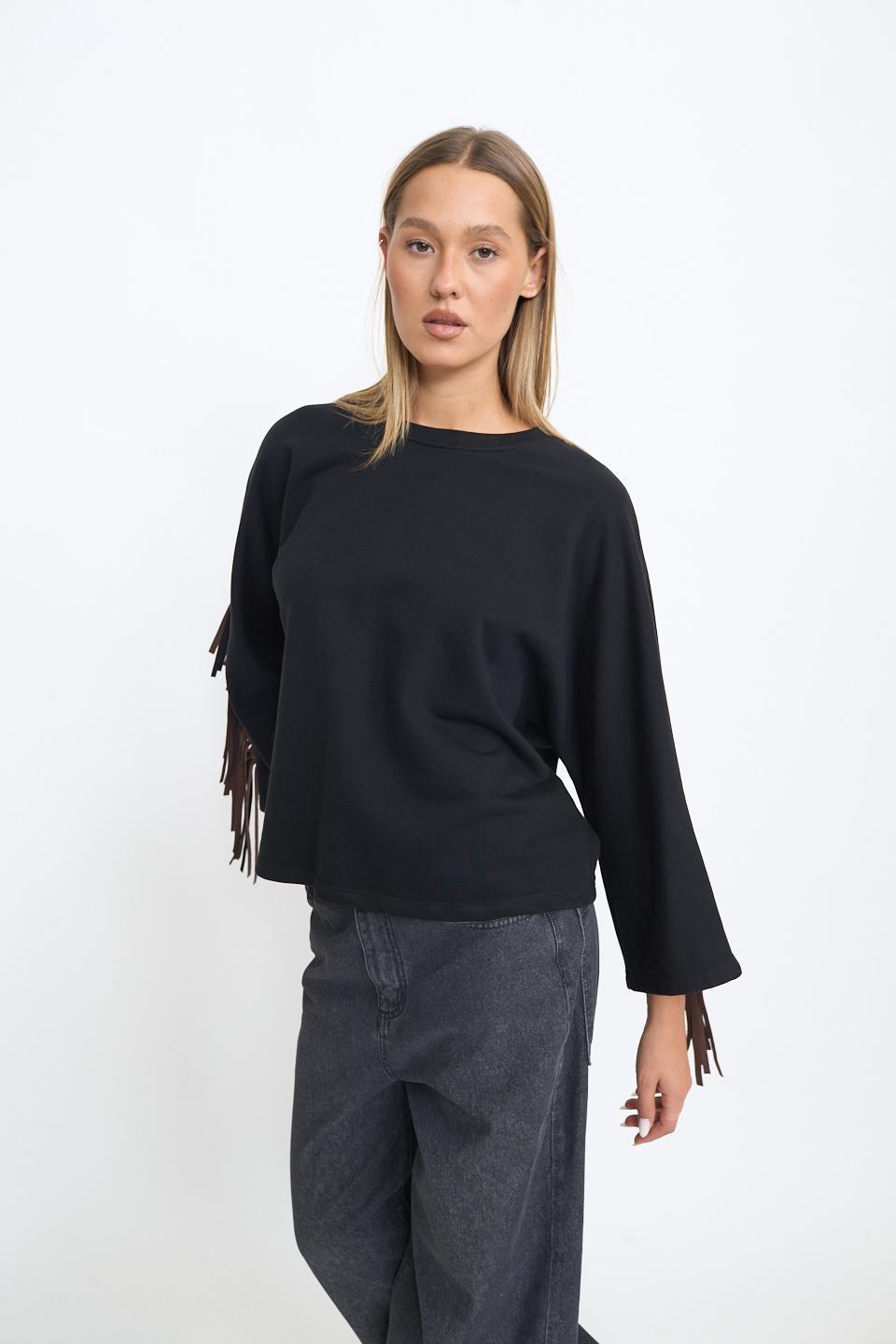 Felpa scollo rotondo frange nero - Autunno - Inverno 2025 | Brend