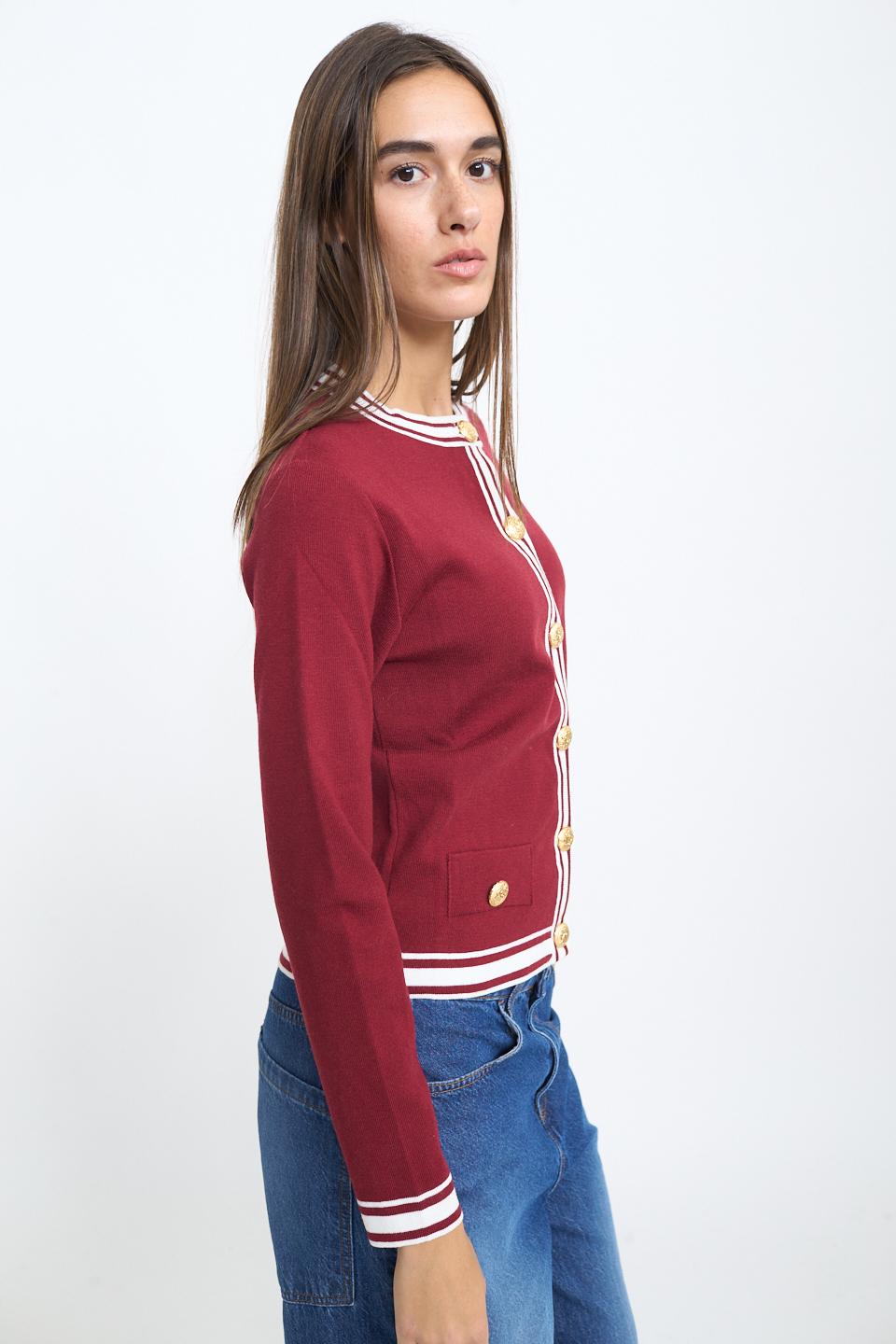 Giacca maglia bottoni rilievo bordeaux - Autunno - Inverno 2025 | Brend