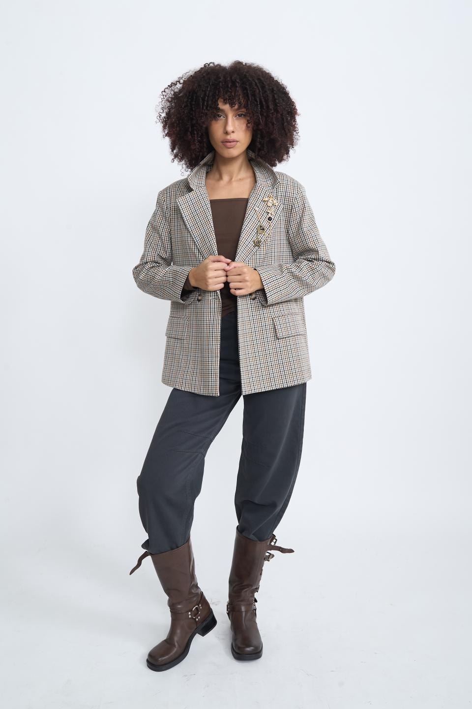Giacca doppio petto spille quadri grigio/burgundy - Autunno - Inverno 2025 | Brend