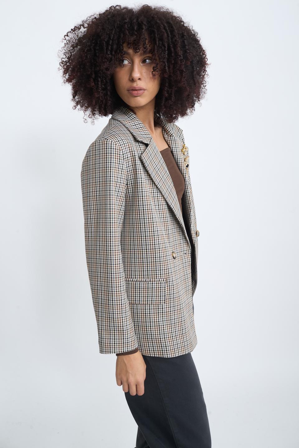 Giacca doppio petto spille quadri grigio/burgundy - Autunno - Inverno 2025 | Brend