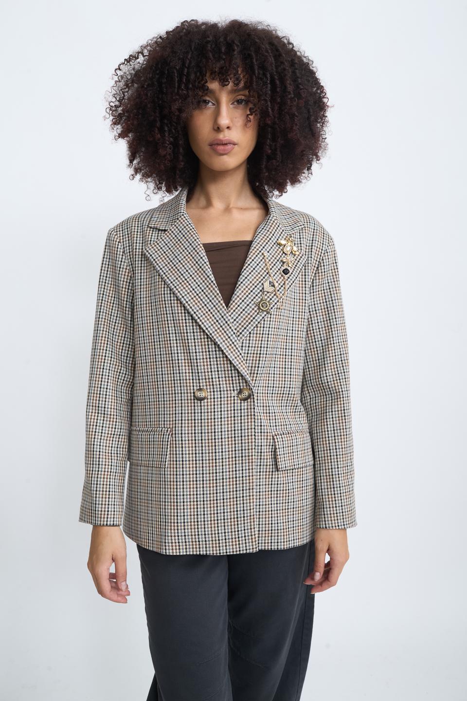 Giacca doppio petto spille quadri grigio/burgundy - Autunno - Inverno 2025 | Brend
