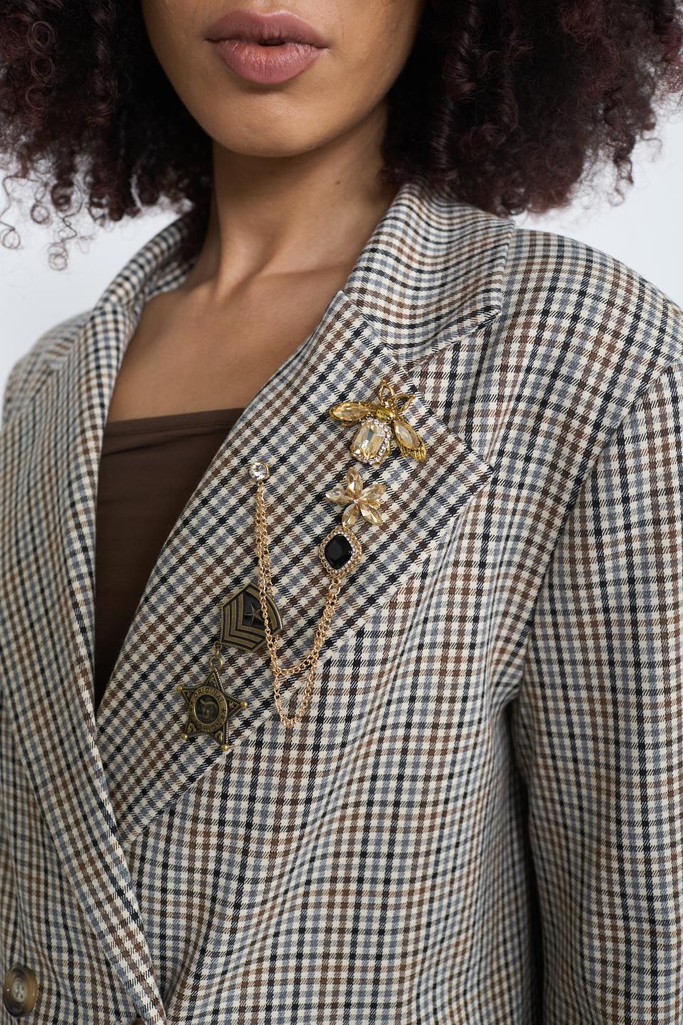 Giacca doppio petto spille quadri grigio/burgundy - Autunno - Inverno 2025 | Brend