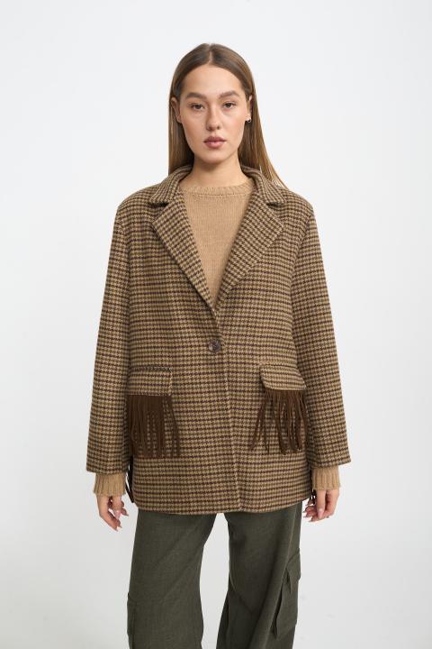 Giacca over frange pied de poule verde - Autunno - Inverno 2025 | Brend