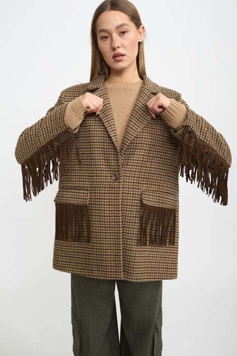 Giacca over frange pied de poule verde - Autunno - Inverno 2025 | Brend