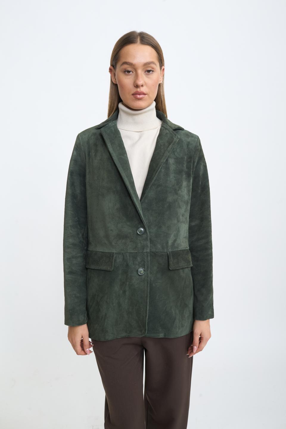 Giacca scamosciata pattine verde bottiglia - Autunno - Inverno 2025 | Brend