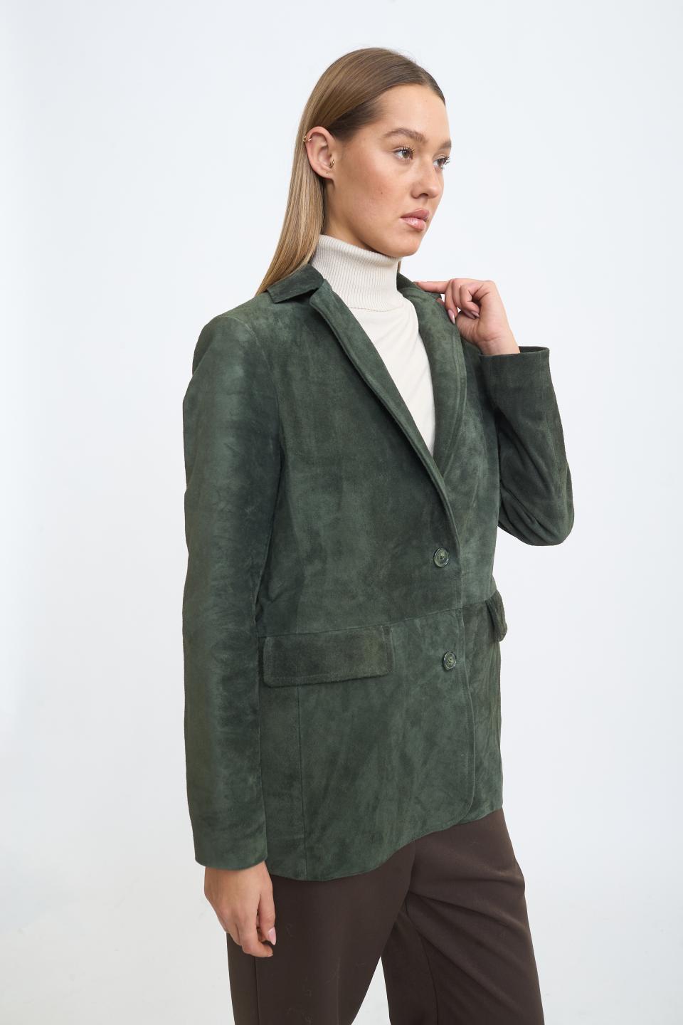 Giacca scamosciata pattine verde bottiglia - Autunno - Inverno 2025 | Brend