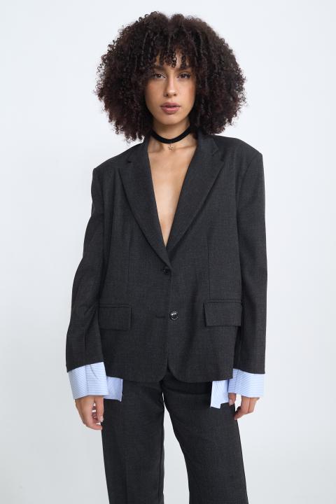 Giacca inserto camicia rigata nero - Autunno - Inverno 2025 | Brend
