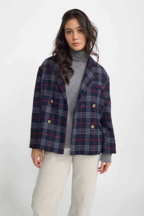 Giacca over doppio petto check blu - Autunno - Inverno 2025 | Brend