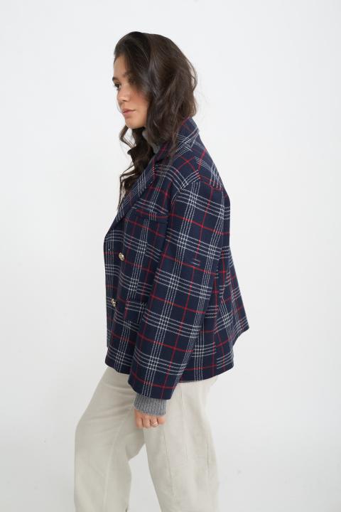 Giacca over doppio petto check blu - Autunno - Inverno 2025 | Brend