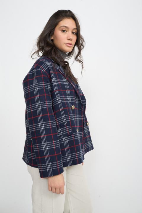 Giacca over doppio petto check blu - Autunno - Inverno 2025 | Brend