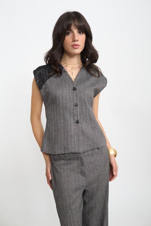 Gilet con pizzo spigato nero - Autunno - Inverno 2025 | Brend