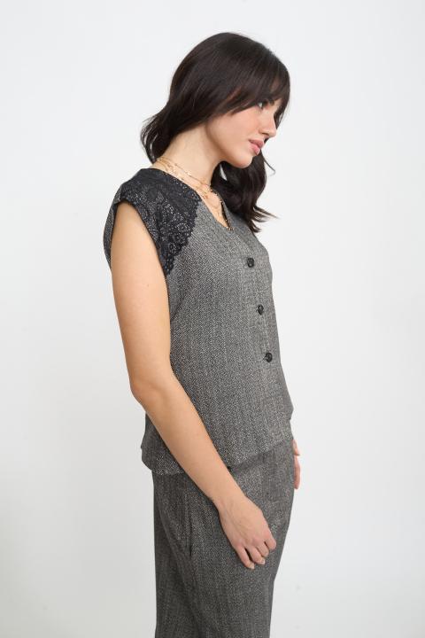 Gilet con pizzo spigato nero - Autunno - Inverno 2025 | Brend