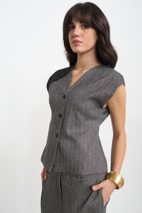 Gilet con pizzo spigato nero - Autunno - Inverno 2025 | Brend