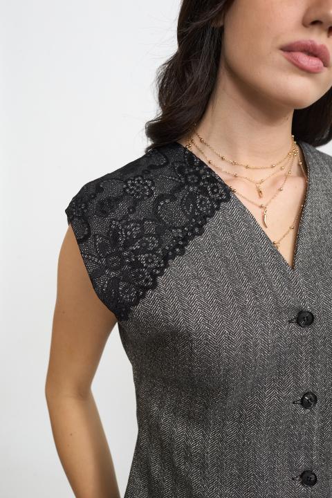 Gilet con pizzo spigato nero - Autunno - Inverno 2025 | Brend