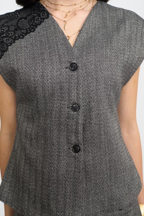 Gilet con pizzo spigato nero - Autunno - Inverno 2025 | Brend