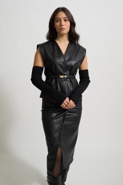 Gilet effetto pelle nero - Autunno - Inverno 2025 | Brend