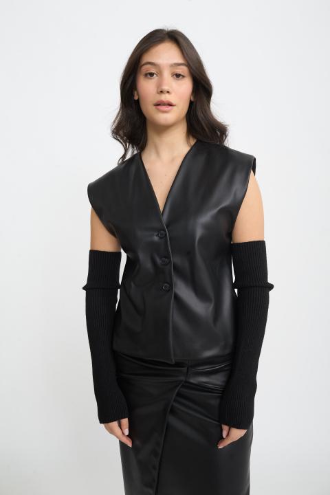Gilet effetto pelle nero - Autunno - Inverno 2025 | Brend